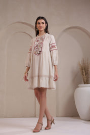 Women’s Cotton Linen Natural Color Embroidered Dress
