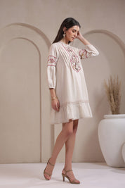 Women’s Cotton Linen Natural Color Embroidered Dress