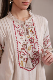 Women’s Cotton Linen Natural Color Embroidered Dress