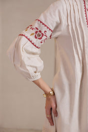 Women’s Cotton Linen Natural Color Embroidered Dress