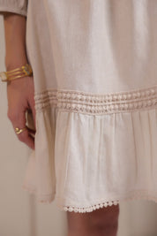 Women’s Cotton Linen Natural Color Embroidered Dress