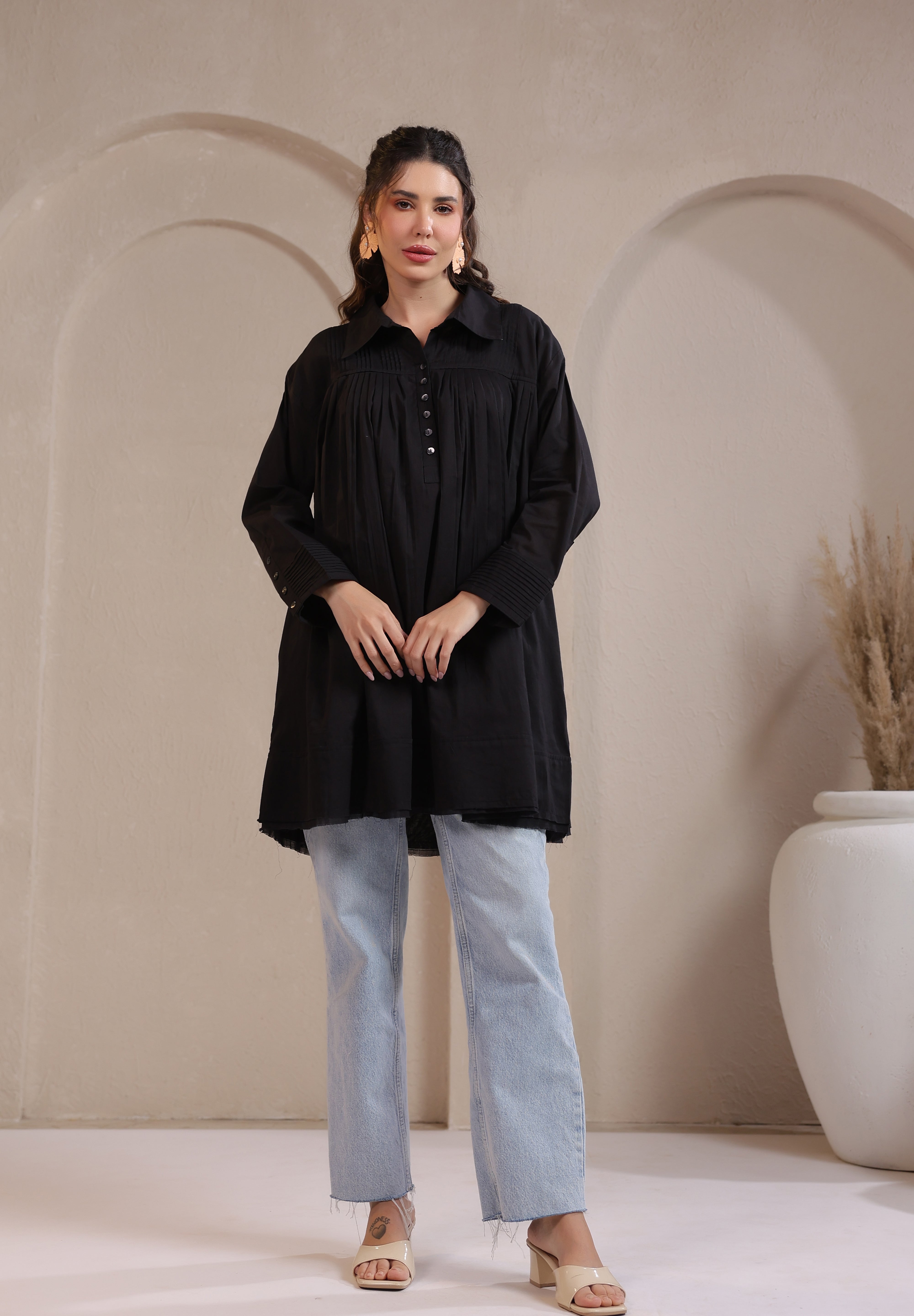 Women’s Black Cotton Mini Dress