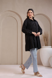 Women’s Black Cotton Mini Dress