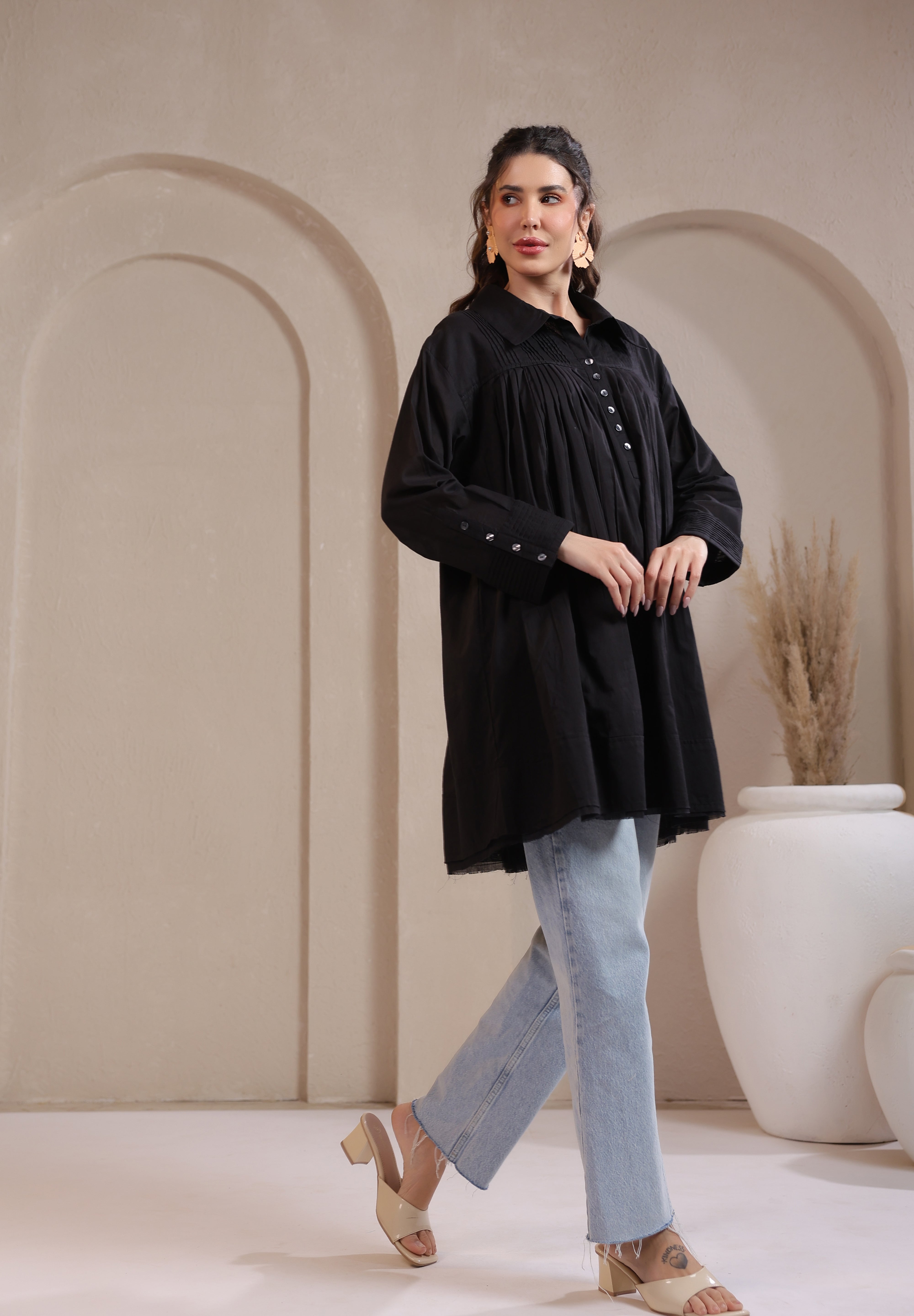 Women’s Black Cotton Mini Dress