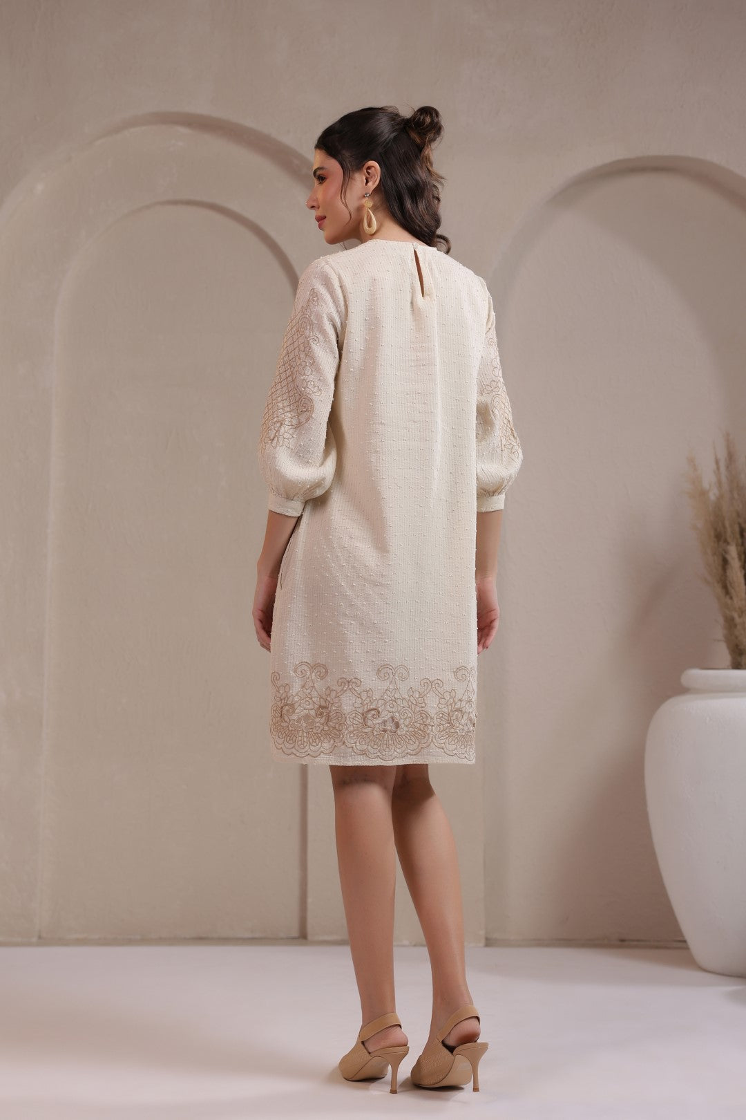 Nyaro Signature Cotton Dobby Embroidered Dress