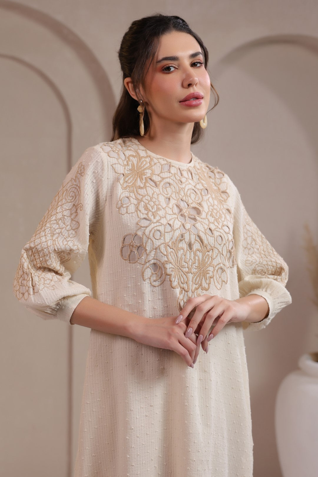 Nyaro Signature Cotton Dobby Embroidered Dress