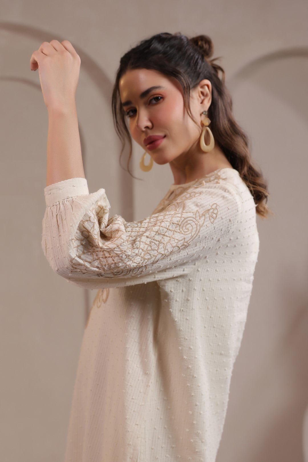 Nyaro Signature Cotton Dobby Embroidered Dress