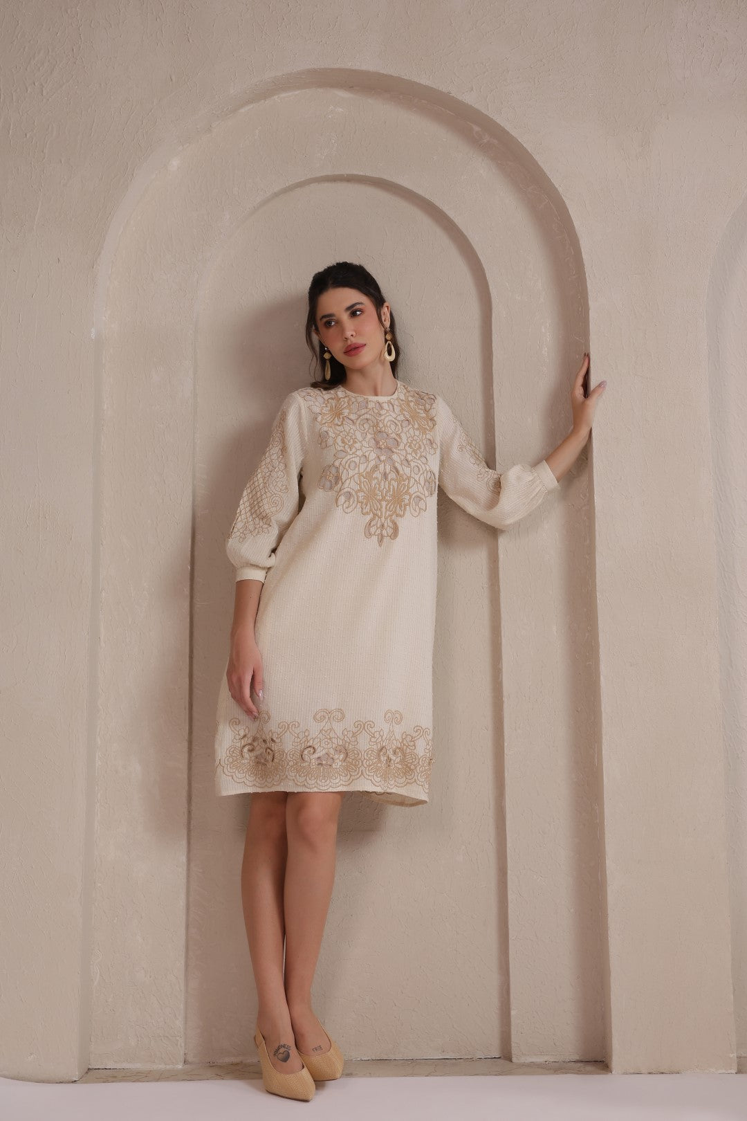 Nyaro Signature Cotton Dobby Embroidered Dress