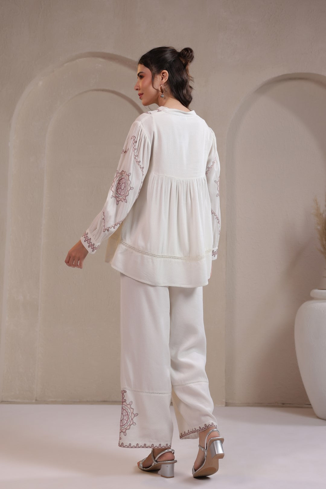 Women’s Cotton Dobby White Color Embroidered Co-Ord Set