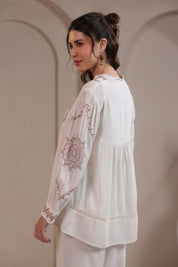 Women’s Cotton Dobby White Color Embroidered Co-Ord Set