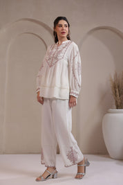 Women’s Cotton Dobby White Color Embroidered Co-Ord Set