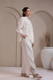 Women’s Cotton Dobby White Color Embroidered Co-Ord Set