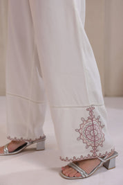 Women’s Cotton Dobby White Color Embroidered Co-Ord Set