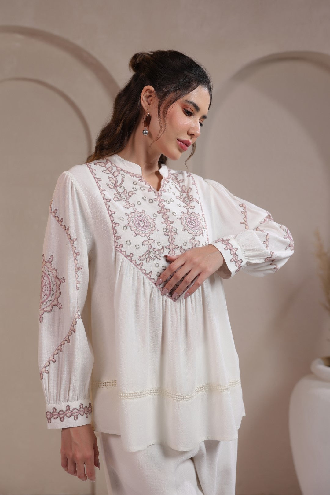 Women’s Cotton Dobby White Color Embroidered Co-Ord Set