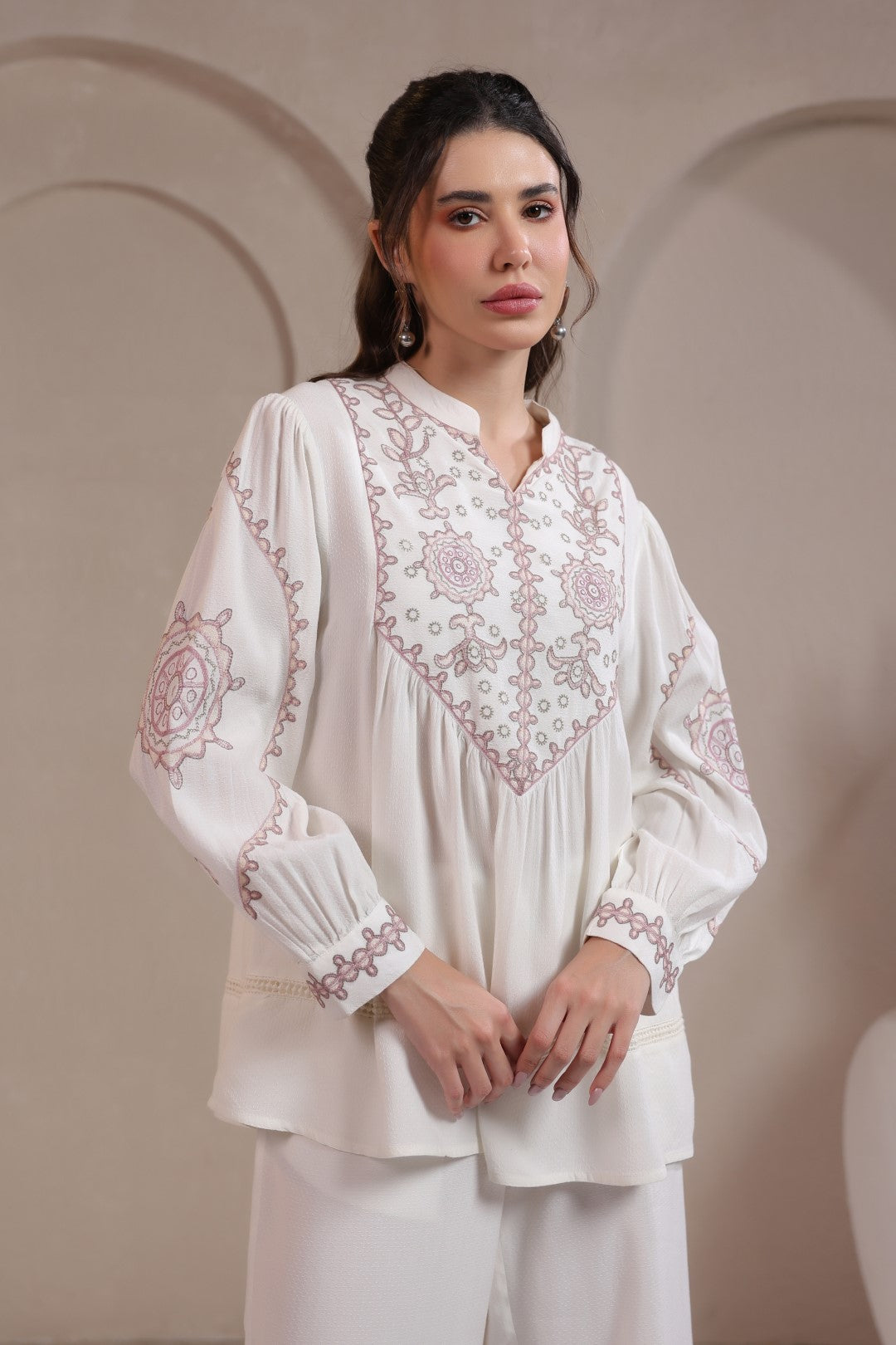 Women’s Cotton Dobby White Color Embroidered Co-Ord Set