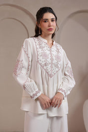 Women’s Cotton Dobby White Color Embroidered Co-Ord Set