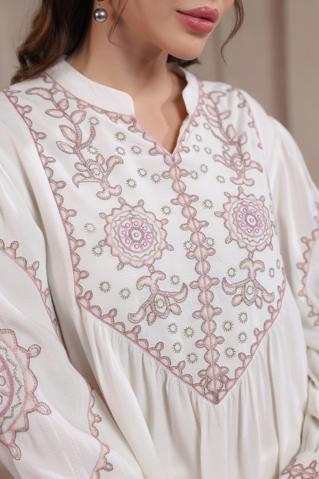 Women’s Cotton Dobby White Color Embroidered Co-Ord Set