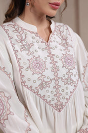 Women’s Cotton Dobby White Color Embroidered Co-Ord Set