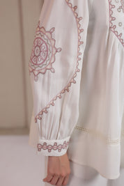 Women’s Cotton Dobby White Color Embroidered Co-Ord Set