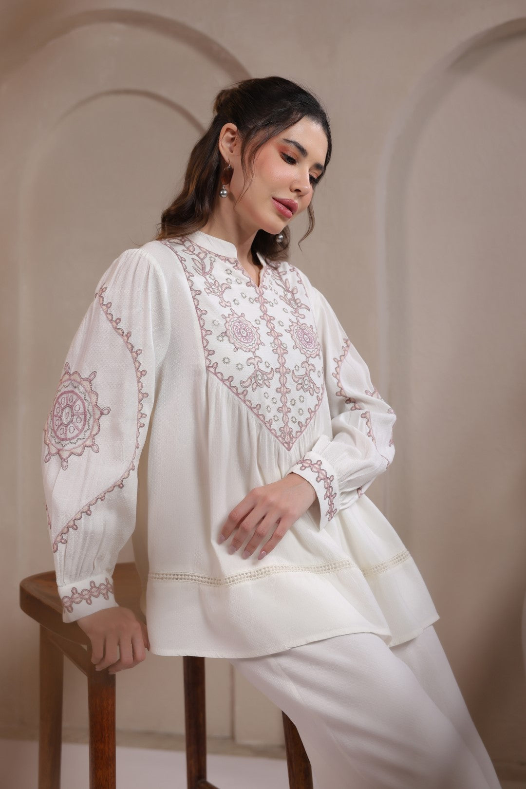 Women’s Cotton Dobby White Color Embroidered Co-Ord Set
