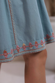 Nyaro Signature Cotton Flex Embroidered A-Line Dress – Blue