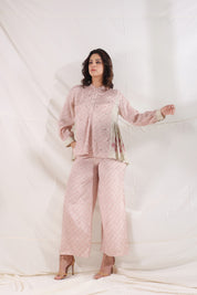 Women Pink Viscose Santoon Digital Printed Fabric Co-Ord Set with Hand Work