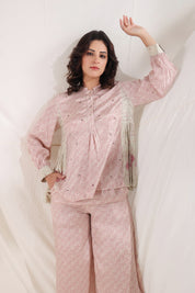 Women Pink Viscose Santoon Digital Printed Fabric Co-Ord Set with Hand Work