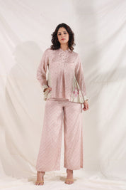 Women Pink Viscose Santoon Digital Printed Fabric Co-Ord Set with Hand Work