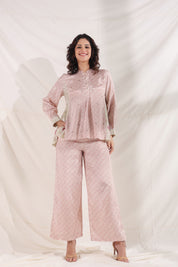 Women Pink Viscose Santoon Digital Printed Fabric Co-Ord Set with Hand Work
