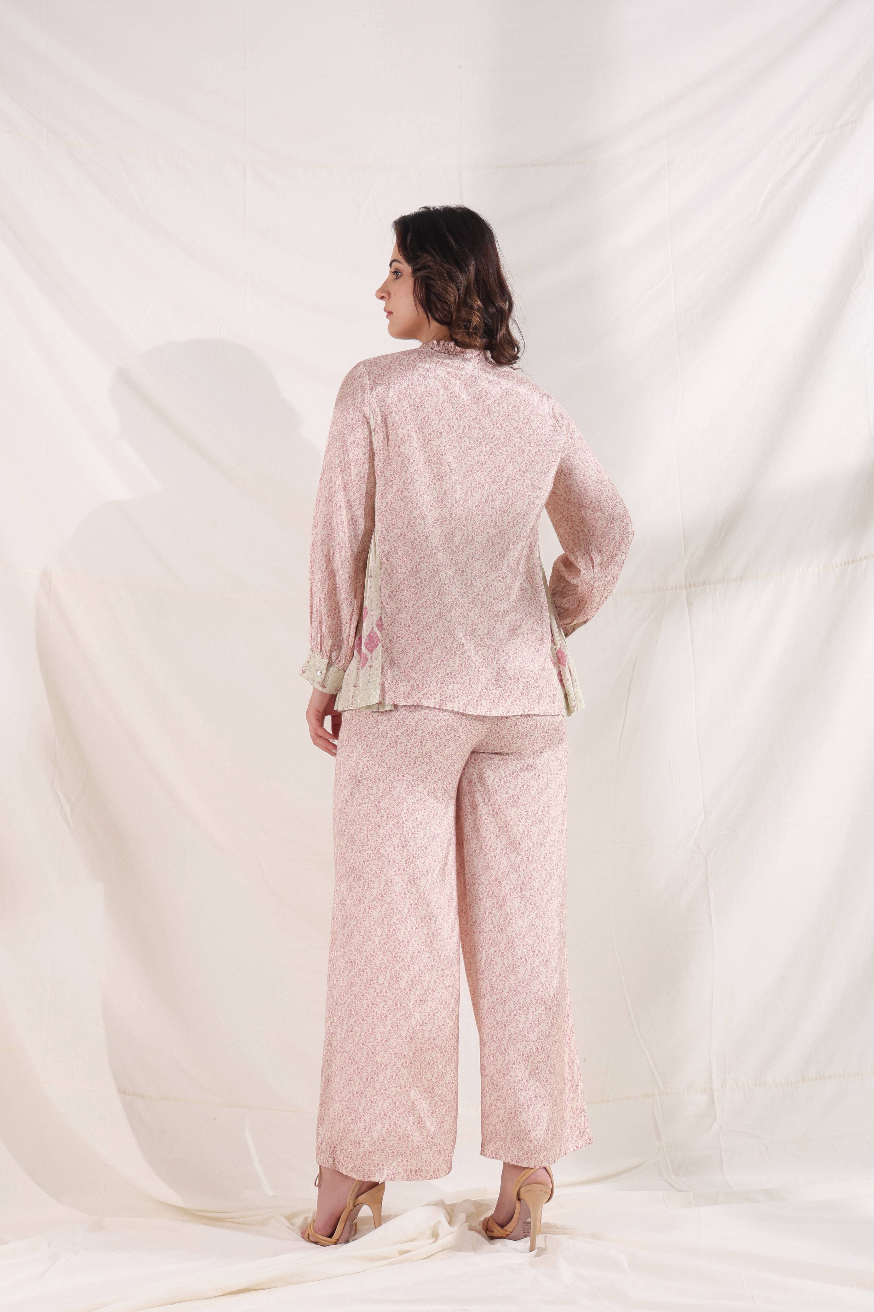 Women Pink Viscose Santoon Digital Printed Fabric Co-Ord Set with Hand Work
