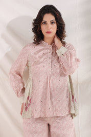 Women Pink Viscose Santoon Digital Printed Fabric Co-Ord Set with Hand Work