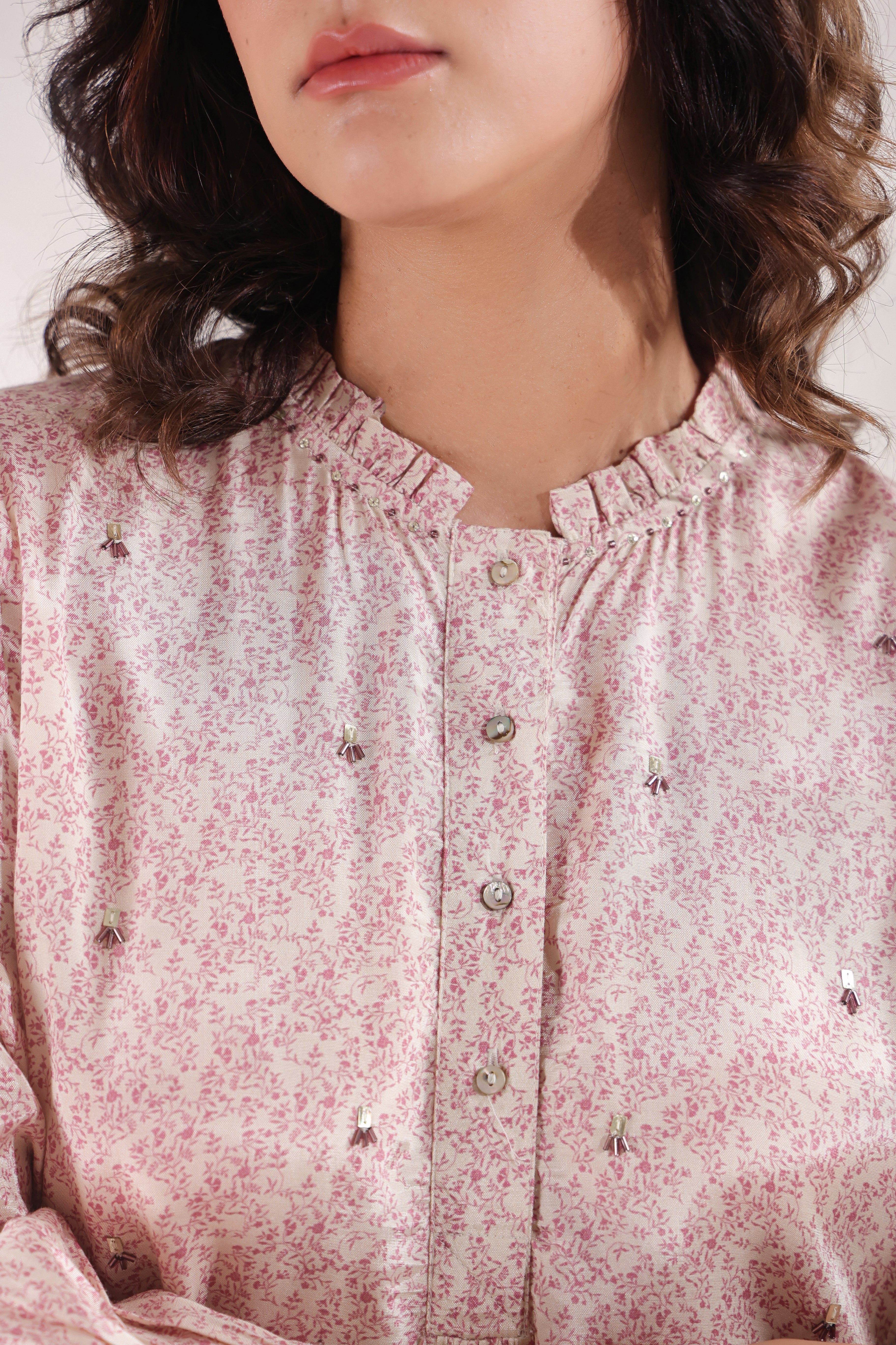 Women Pink Viscose Santoon Digital Printed Fabric Co-Ord Set with Hand Work