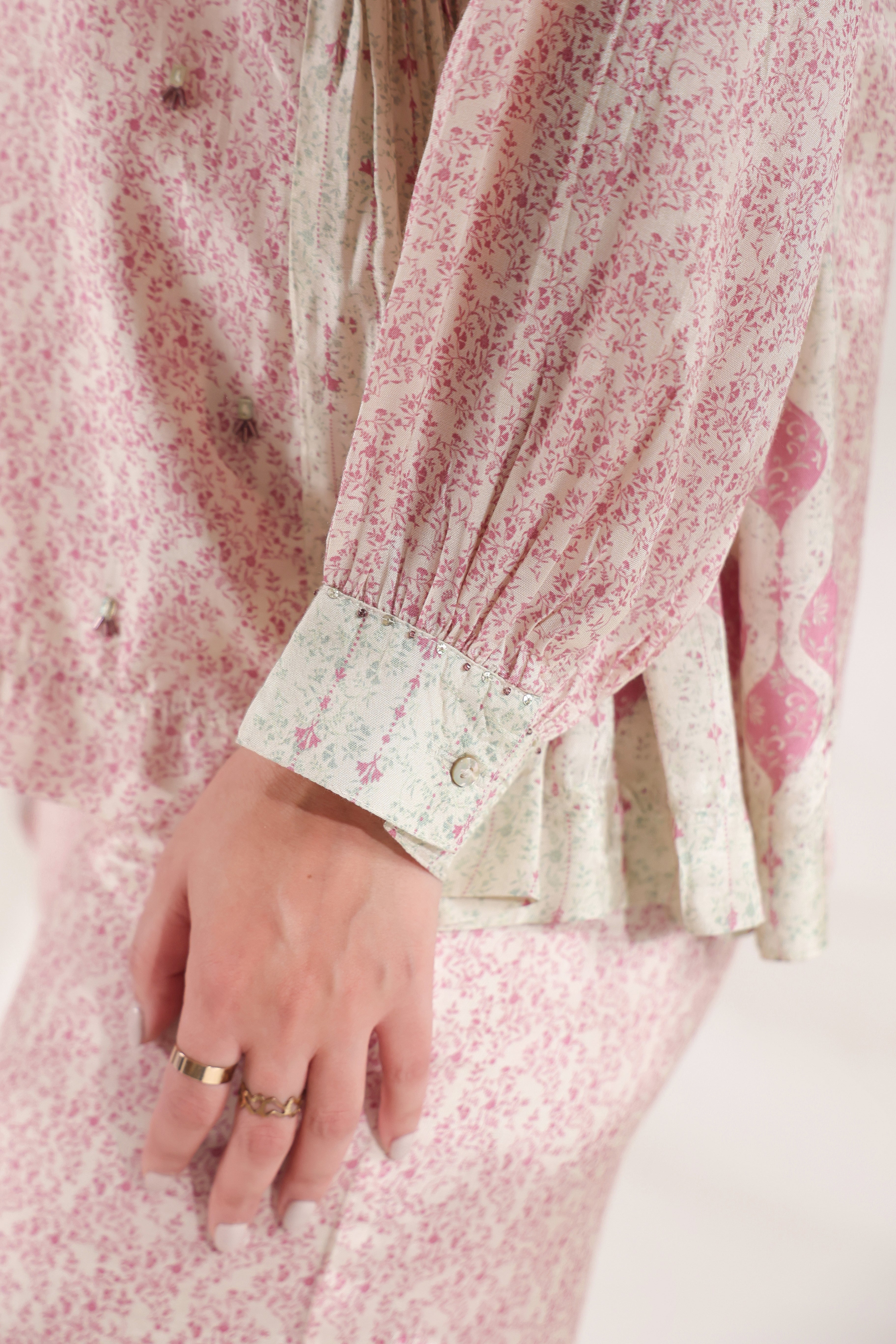 Women Pink Viscose Santoon Digital Printed Fabric Co-Ord Set with Hand Work