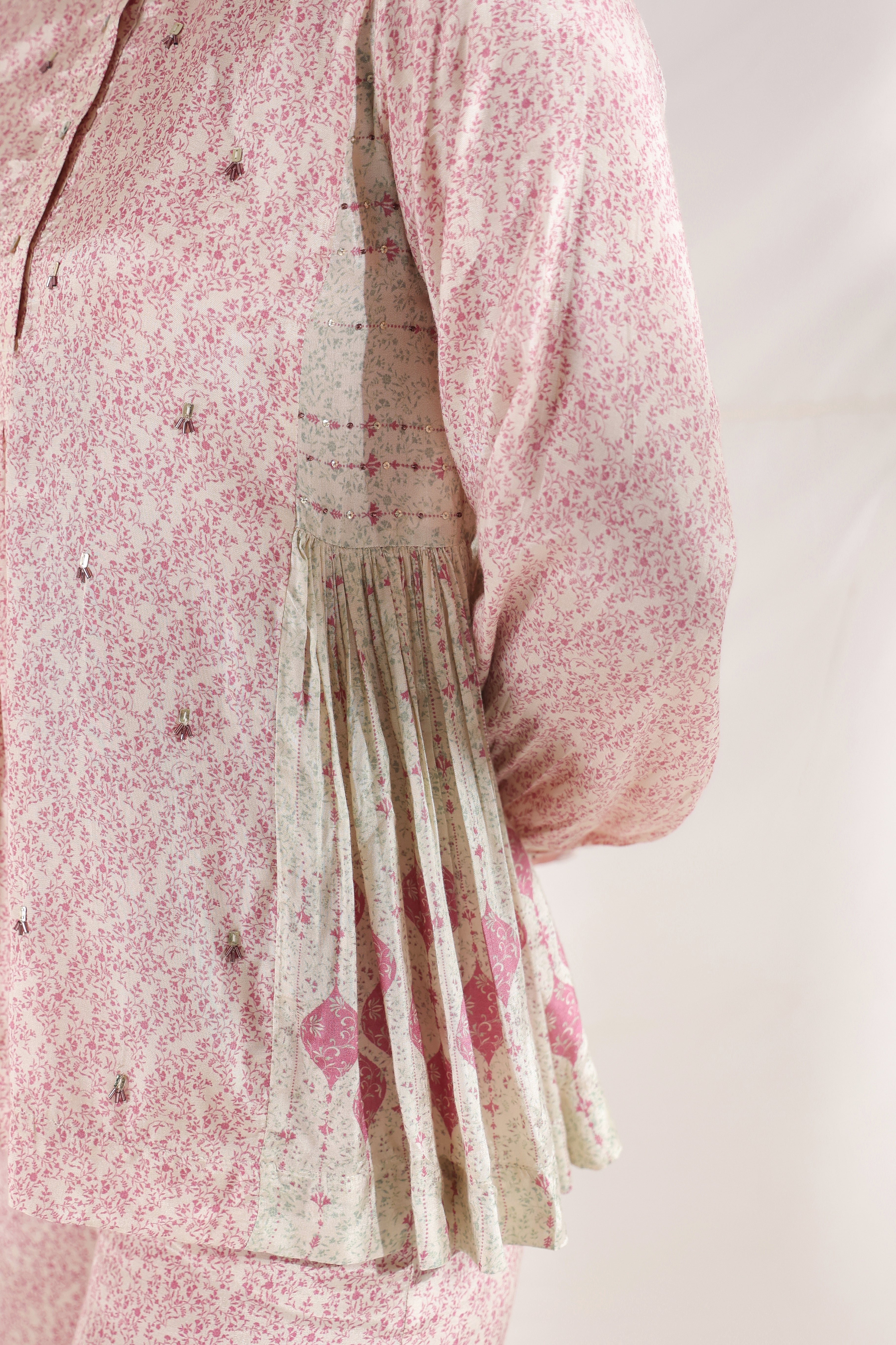 Women Pink Viscose Santoon Digital Printed Fabric Co-Ord Set with Hand Work