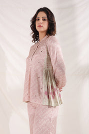 Women Pink Viscose Santoon Digital Printed Fabric Co-Ord Set with Hand Work
