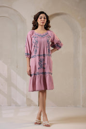 Nyaro Signature Blush Pink Cotton Flex Embroidered Dress