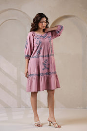 Nyaro Signature Blush Pink Cotton Flex Embroidered Dress