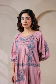 Nyaro Signature Blush Pink Cotton Flex Embroidered Dress