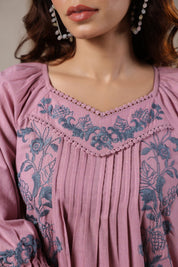 Nyaro Signature Blush Pink Cotton Flex Embroidered Dress