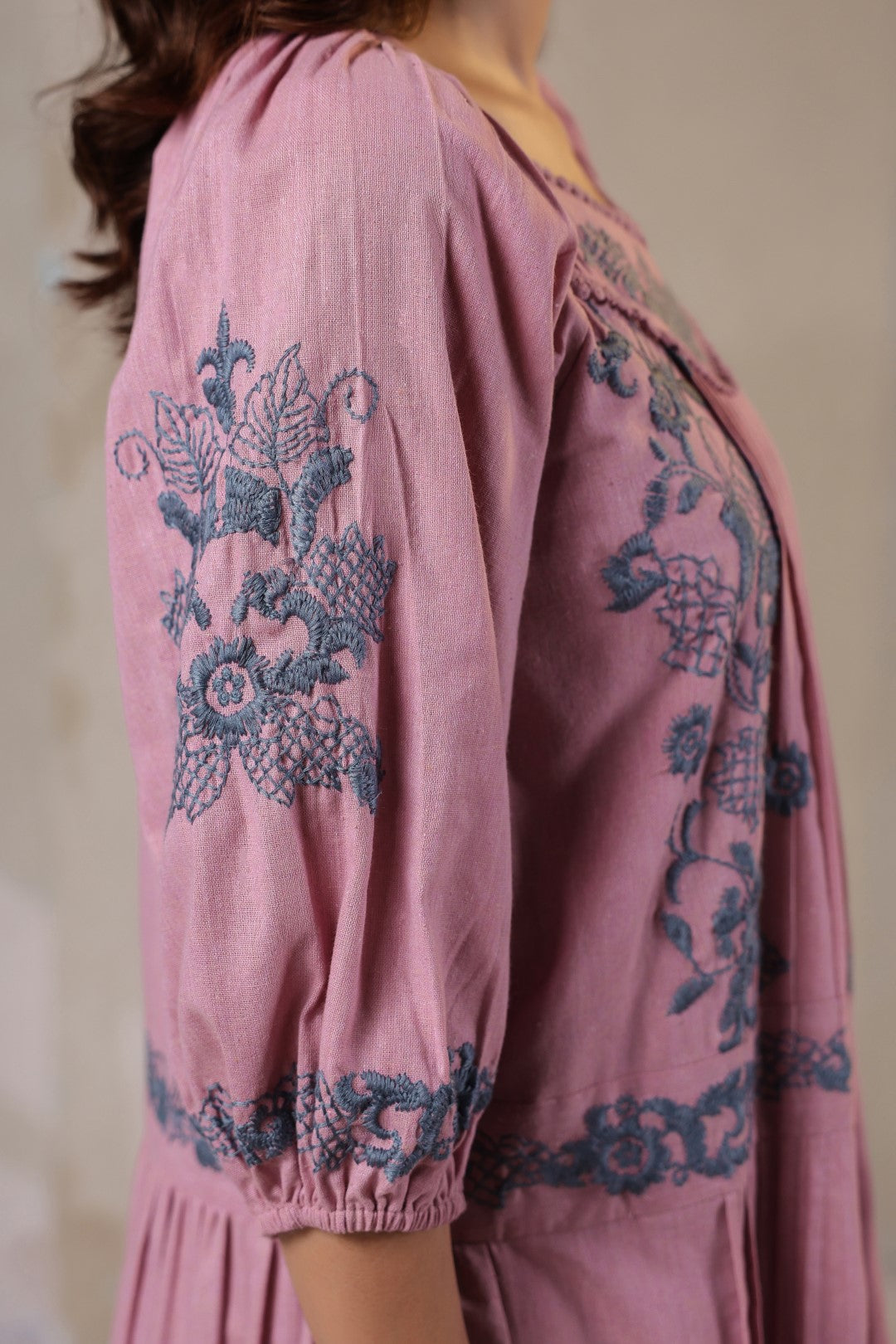 Nyaro Signature Blush Pink Cotton Flex Embroidered Dress