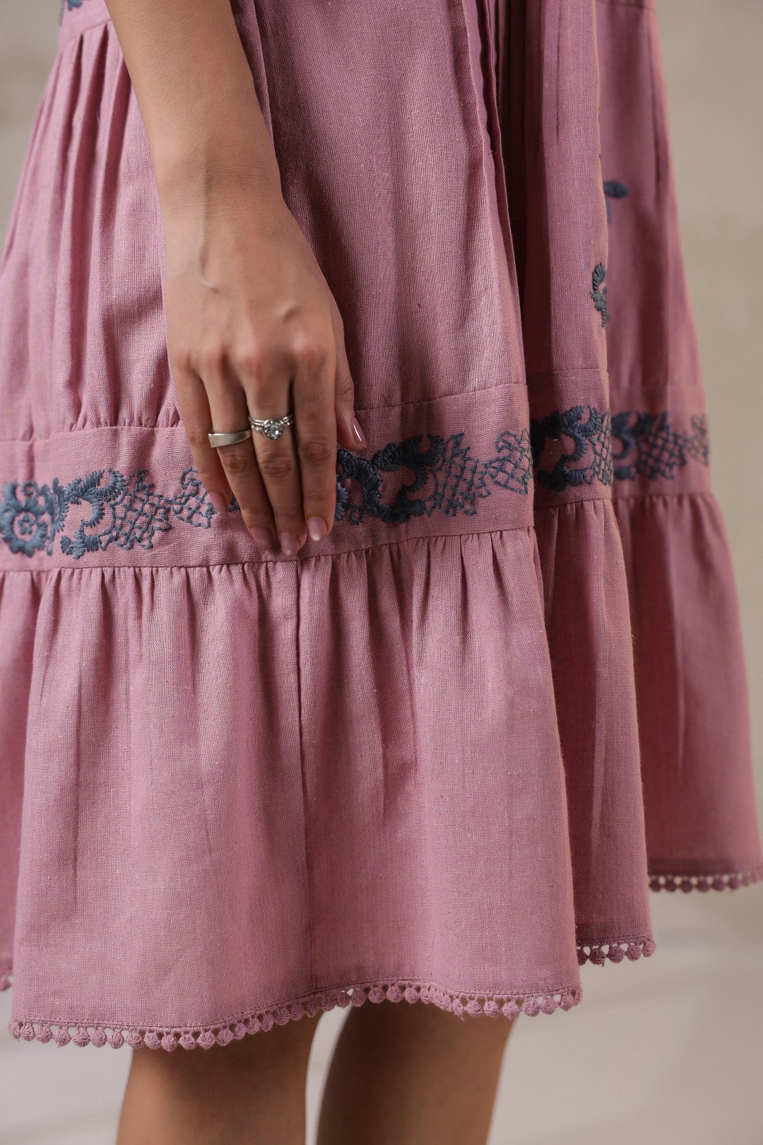 Nyaro Signature Blush Pink Cotton Flex Embroidered Dress