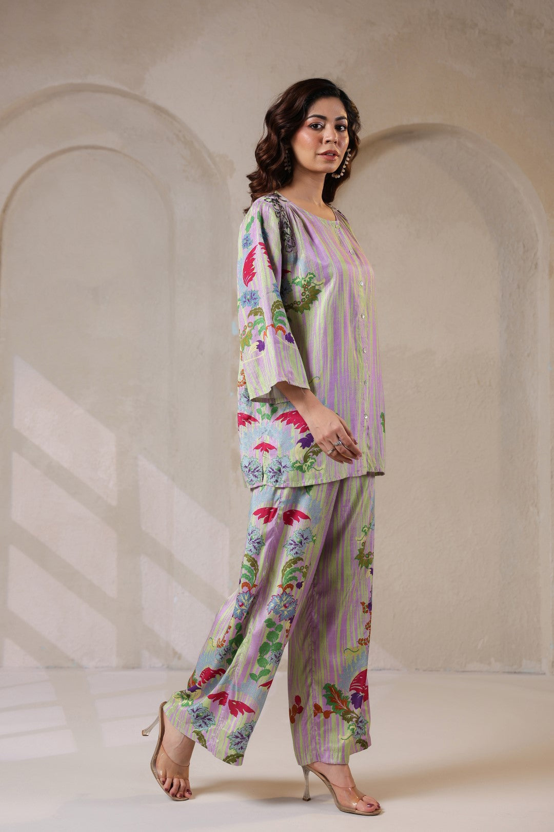 Nyaro Signature Pastel Floral Co-ord Set in Viscose Santoon