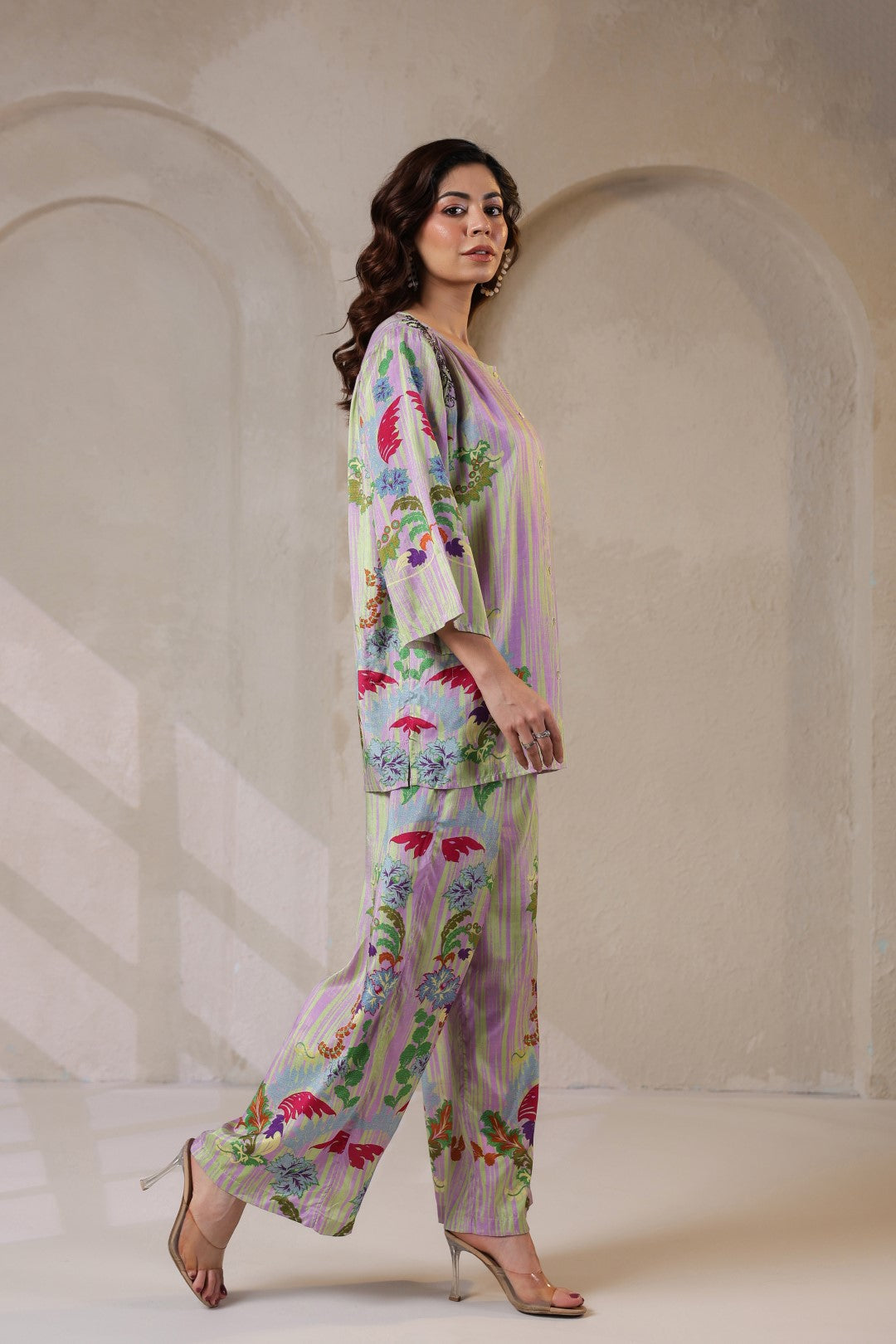 Nyaro Signature Pastel Floral Co-ord Set in Viscose Santoon
