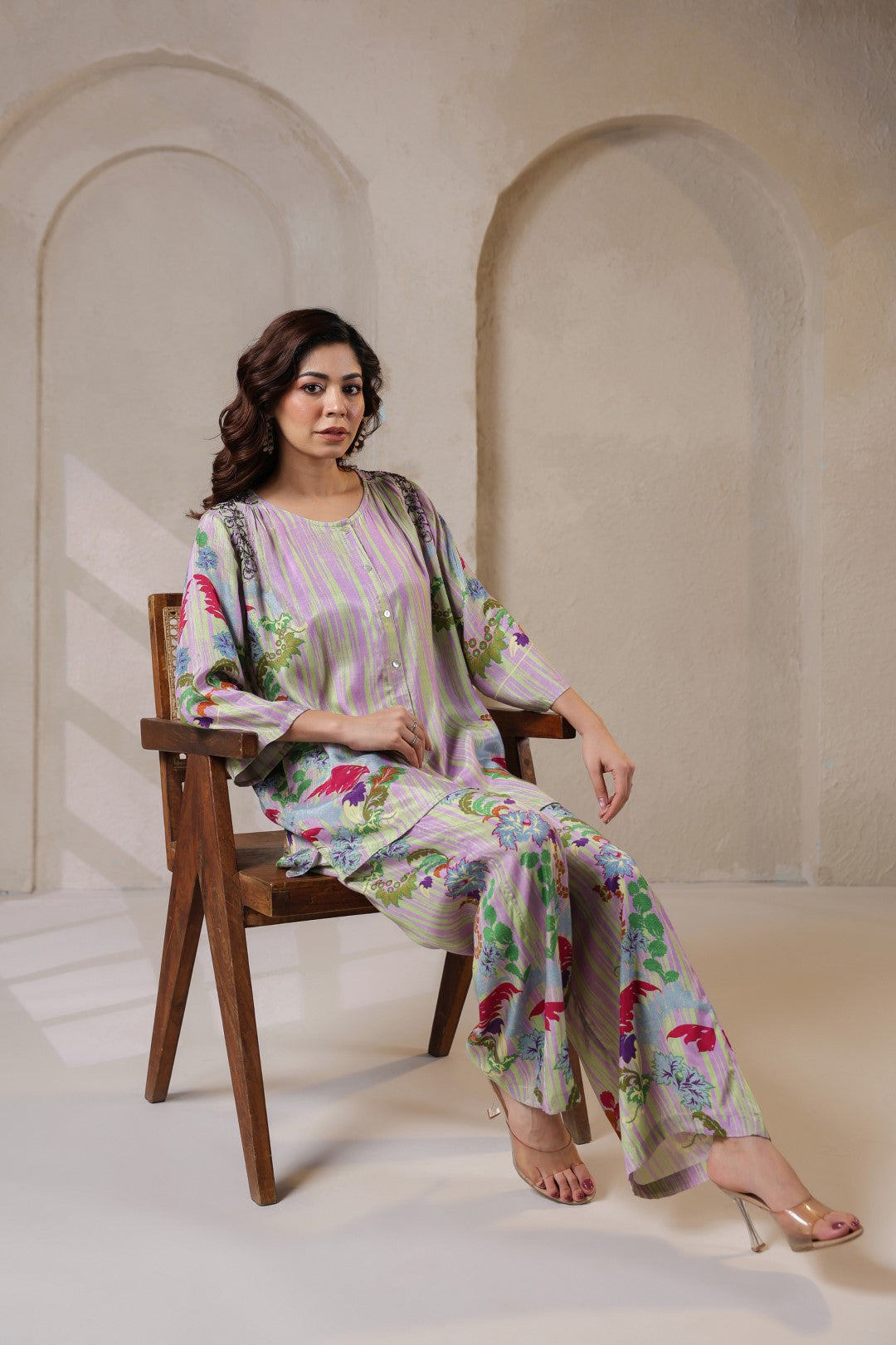 Nyaro Signature Pastel Floral Co-ord Set in Viscose Santoon