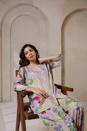 Nyaro Signature Pastel Floral Co-ord Set in Viscose Santoon