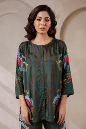 Nyaro Signature Dark Green Floral Co-ord Set in Viscose Santoon