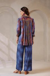 Nyaro Signature Blue Paisley Printed Co-ord Set in Viscose Santoon