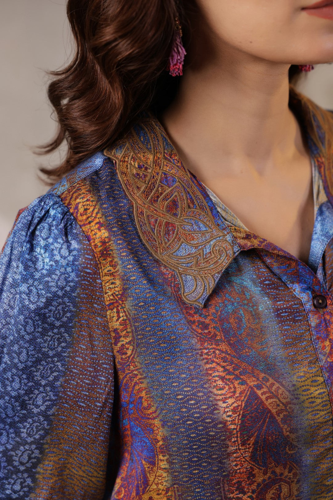 Nyaro Signature Blue Paisley Printed Co-ord Set in Viscose Santoon