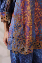 Nyaro Signature Blue Paisley Printed Co-ord Set in Viscose Santoon