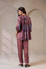Nyaro Signature Wine Printed Co-ord Set in Viscose Santoon